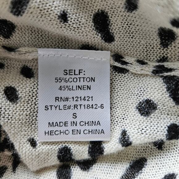 Ellison Tunic Sweater Linen Blend Animal Print V Neck Oversized Leopard Knit S - Picture 12 of 14